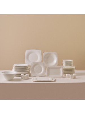 Karaca Fine Pearl Helen 62 Parça 12 Kişilik Beyaz Porselen Kare Tabaklı Şık Yemek Takımı