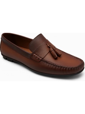 Growish GR0175 Hakiki Yumuşak Deri Yanık Kahve Saraçlı Rok Erkek Loafer Babet Ayakkabı