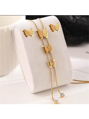 Kelebek Kolye Küpe Çelik Takı 354