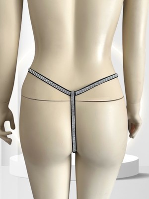 Intive Vs Dantelli Arkası ve Yanları Parlak Taşlı Ultra Şık Kaliteli G-String (Siyah-Beyaz)