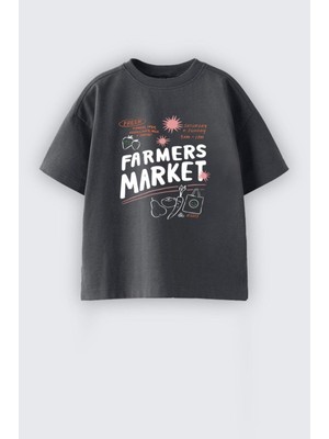 Unisex Çocuk Baskılı Bisiklet Yaka Pamuklu Tshirt