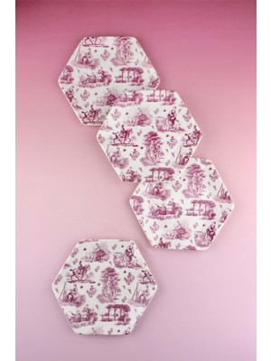 Royal Pembe 4 Parça Porselen  Tatlı/kurabiye Tabağı