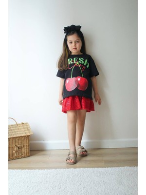 Kız Çocuk Bayramlık Yazlık Alt Üst Takım Detaylı Mini Balon Etek Tshirt Alt Üst Takım 2 Parça