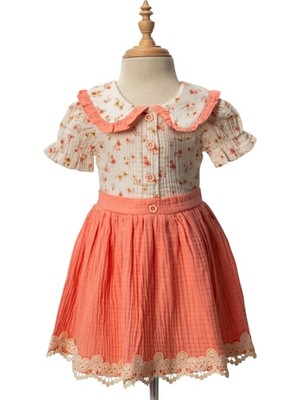 Bebe Yaka Fırfırlı Elbise Nar Çiçeği