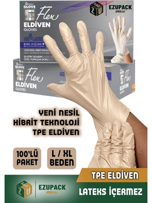 L Beden Glove Flex Tpe 100'LÜ Gıda Muayene Pudrasız Medikal Temizlik Mutfak (Lateks Nitril Içermez)