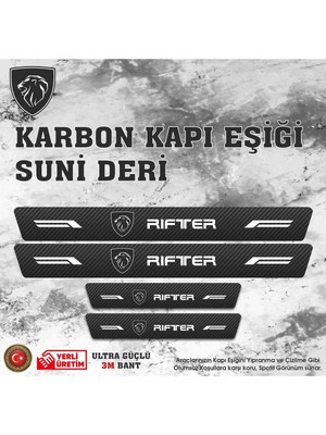 Peugeot Rifter Uyumlu Deri Karbon Kapı Eşiği Koruyucu Bant 4 Adet
