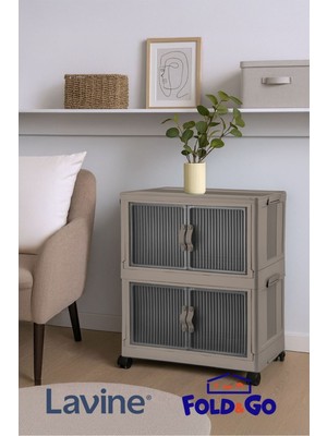 Fold&go 2'lü Portatif Organizer Tekerlekli Dolap ”toprak” Çok Amaçlı Mıknatıs Kapaklı Katlanır