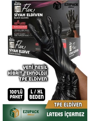 L Beden Glove Flex Tpe 100'LÜ Gıda Muayene Pudrasız Medikal Temizlik Mutfak (Lateks Nitril Içermez)