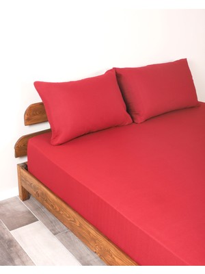 Fitted Pamuklu Kumaş Yatak Çarşaf ve Yastık Kılıf Takımı-Lastikli-Solmaya Dayanıklı-Bordo