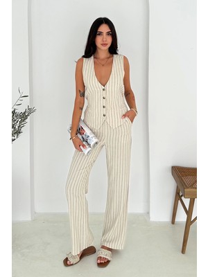 Sırt Dekolteli Yelek Pantolon Takım