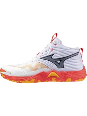 Mizuno Wave Momentum Elite Mıd Beyaz / Turuncu Erkek Voleybol Ayakkabısı Nefes Alabilir Yapı ile Konfor