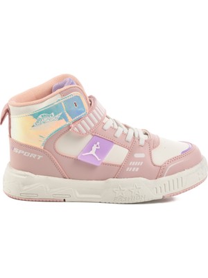 Pudra Cırtlı Bilek Boy Kız Çocuk Sneaker King Uzun F