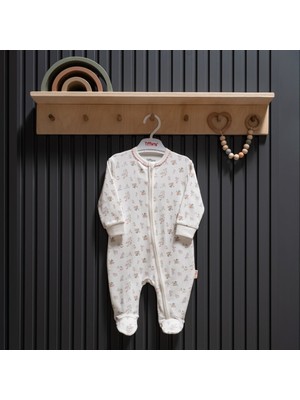 Tiffany Baby Kız Bebek Cute Cats Fermuarlı Tulum Ekru 34040