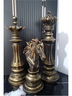 Şah, At, Vezir Satranç Takımı Heykel Biblo Dekorasyonu, Şık ve Zarif Tasarım