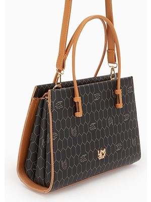 Levidor Siyah Petek Baskılı Üç Gözlü Kadın El Çantası