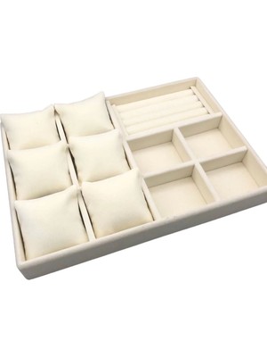 Şık Süet Krem Takı Sergileme Kutusu, Ekru, Modern ve Kullanışlı Tasarım