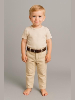 Erkek Bebek Kemerli Cepli Keten Pantolon