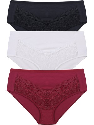 Koza İç Giyim Kadın 3'lü Geniş Kenarlı Dantelli Pamuklu Fitilli Külot