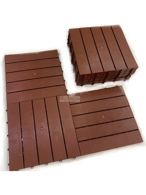 Bademler Halı Ahşap Görünümlü Plastik Karo Deck 30X30 Bahçe Havuz Kenarı Teras Cafe Restoran Zemin Kaplama 11 Adet