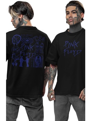 Unisex Pink Floyd Sırt Baskılı Tişört, Oversize Rock Band Temalı Bisiklet Yaka T-Shirt