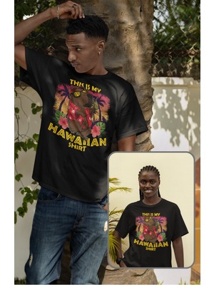 Unisex This Is My Hawaiian Shirt Yazılı Tişört, Oversize Capybara Temalı Bisiklet Yaka T-Shirt