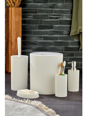 Banyo 5 Parça Yuvarlak Seti, Çöp Kovası, Wc Fırçası, Sabunluk, Diş Fırçası, Beyaz