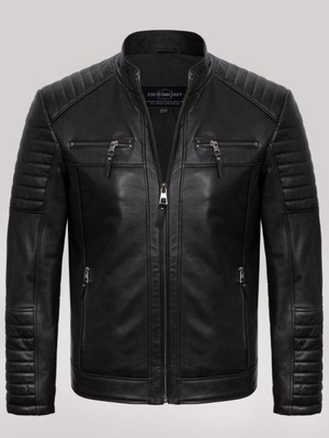 Hakiki Deri Siyah Dört Cepli Işlemeli Erkek Deri Ceket