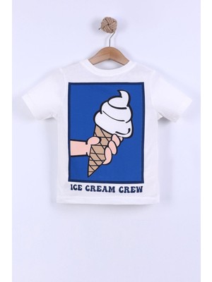 Erkek Çocuk Dondurma Baskılı Pamuklu Tshirt ve Çizgili Şort Alt Üst Takım