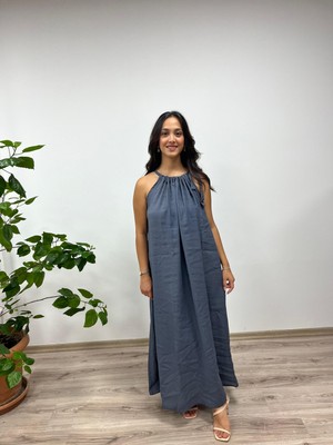 Boyundan Bağlamalı Büzgülü Elbise