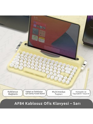 Ajazz Af-84 Daktilo Tarzı Kablosuz Klavye-Sessiz Tuş Yapısı-Çift Modlu Bağlantı- Ios/androıd Uyumlu