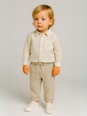 Erkek Çocuk Beli Lastikli Desenli Yumuşak Dokulu Pantolon