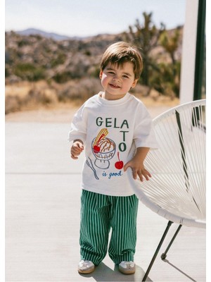 Erkek Çocuk Dondurma Baskılı Pamuklu Tshirt ve Pantolon Alt Üst Takım