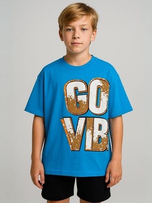 Erkek Çocuk Good Vibes Yazılı Oversize Tshirt