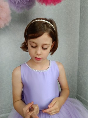 Kız Çocuk Ada Model Abiye Lila Yaka Incili Elbise