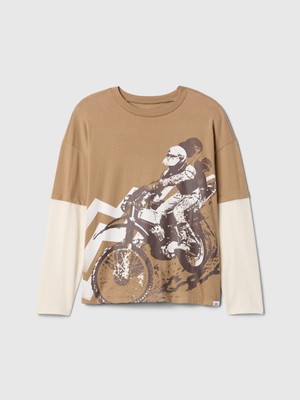 Gap Erkek Çocuk Kahverengi Grafikli Relaxed T-Shirt