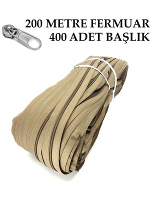 T5 Plastikdiş Fermuar Vizon Fermuar ve Başlık (200 mt Fermuar 400 Adet Başlık)