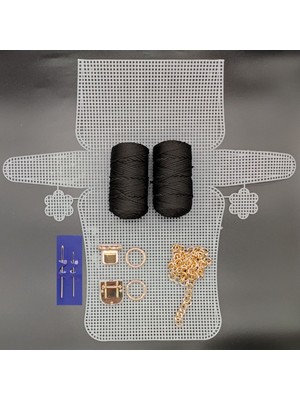 Çanta Seti Polyester Makrome Ipi, Çanta Kanvas, Metal Iğne, Çanta Zinciri, Tokası, Halkası