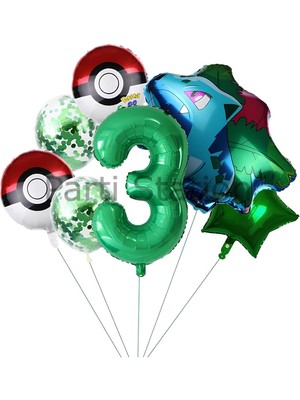 Pokemon Bulbasaur Konsept 3 Yaş Balon Set Pokemon Bulbasaur Balon Doğum Günü Folyo Balon Set