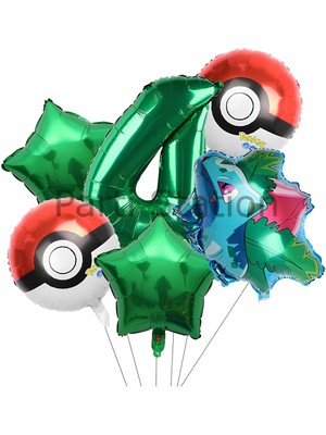 Pokemon Bulbasaur Konsept 4 Yaş Balon Set Pokemon Bulbasaur Yıldız Balon Doğum Günü Folyo Balon Set