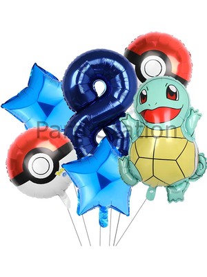 Pokemon Squirtle Konsept 8 Yaş Balon Set Pokemon Squirtle Balon Doğum Günü Folyo Balon Set