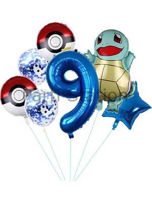 Pokemon Squirtle Konsept 9 Yaş Balon Set Pokemon Squirtle Yıldız Balon Doğum Günü Folyo Balon Set