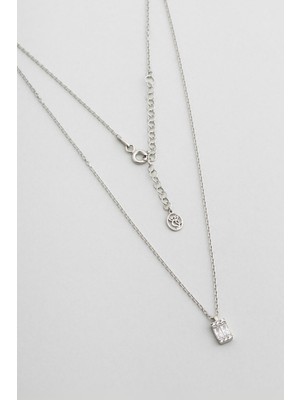 Işıltılı Baget 18 Ayar Beyaz Altın Kaplama 45 cm Gümüş Kolye