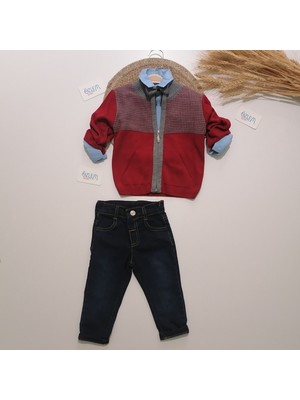 Bordo Hırkalı Erkek Bebek Takım Elbise 9-12 Ay