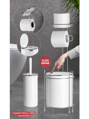 Beyaz Yuvarlak Wc Seti, Çöp Kovası ve Fırça, Şık ve Fonksiyonel Tasarım