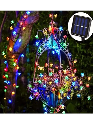 Güneş Enerjili Renkli Çiçek Zinciri, Su Geçirmez, 30 Led, Bahçe Dekorasyonu