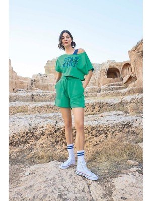 Monamise Kısa Kollu Stay Strong 3'lü Crop Alt Üst Takım