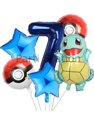 Pokemon Squirtle Konsept 7 Yaş Balon Set Pokemon Squirtle Balon Doğum Günü Folyo Balon Set