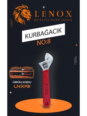 Lenox 8 İnç 200 mm Ayarlanabilir Kurbağacık Anahtar Krom Vanadyum Ağır Hizmet Geniş Ağız