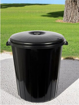 50 Litre Kapaklı Büyük Siyah Çöp Kovası, Dayanıklı ve Pratik Kullanım