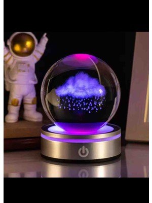Kendi Etrafında Dönen Işıklı Kristal Kar Küresi Usb’li 3D Lazer Tasarım LED Küre Lamba Renkli Dokunmatik Power Tuşlu Yeni Nesil Hediyelik Dekor